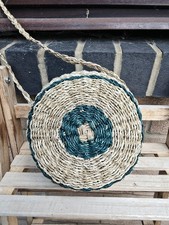 Handwoven Round Handbag, Natural Woven Circle Bag, Summer Beach Round Bag Green