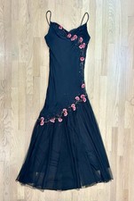 Y2K Silk Beaded Maxi Dress Size 8 Fairy Grunge Black Gown Bias Cut Mermaid Prom