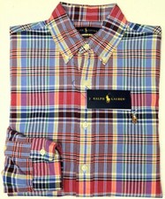 Polo Ralph Lauren Long Sleeve Shirt Pink Blue Plaid Classic Cotton Oxford 98
