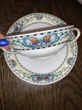 RARE Vtg Victoria China Czech Surrey Cornucopia Double Handled CuP & Saucer 