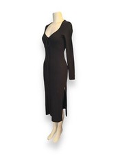 NWT $148 ANTHROPOLOGIE Maxi Dress Stretchy Cotton Blend w Slit, Black size XS/S