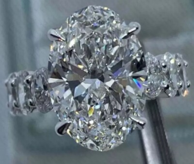 7CTW Oval Cut Cerified VVS1 Moissanite Engagement Ring 14K White Gold Plated