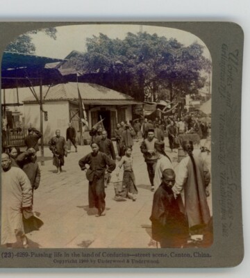Passing Life Street Scene Canton China - Underwood Stereoview