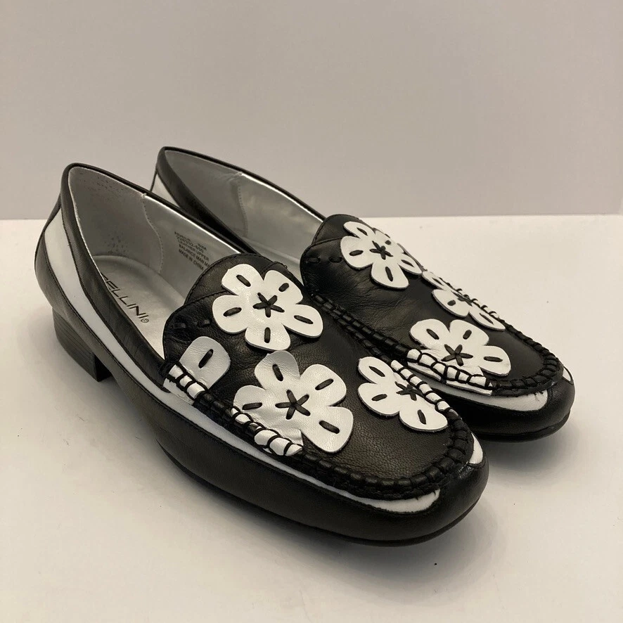 Nuevos Mocasines Bellini Adele Mujer 8.5 M Cuero Negro Blanco Flores Planos Foto 2 de 4