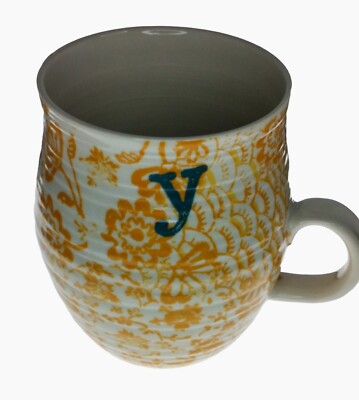 Anthropologie Monogram mug ''Y'' yellow toile