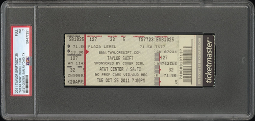 2011 Taylor Swift Speak Now World Tour VOLLSTÄNDIGES Ticket AT&T CENTER SAN ANTONIO PSA 7 - Bild 1 von 2