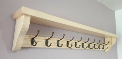 Garderobenständer + Regal schwebend rustikal Handarbeit 10 Doppelhaken