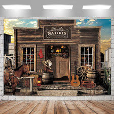 Western Saloon Cowboy Backdrop 7Wx5H Feet Country Vintage Bar Wild West Ranch Te