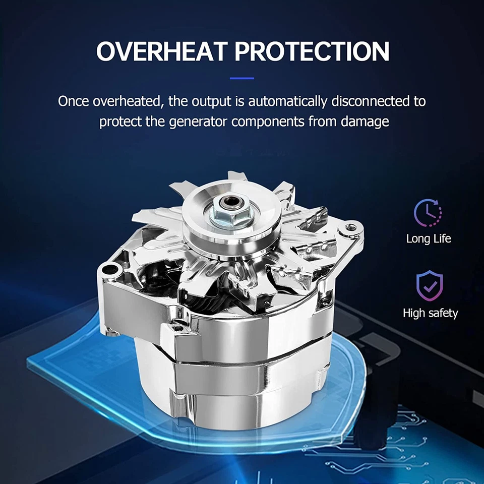 Alternator for 110Amp Chrome 1 Wire Self Exciting Street Rod GM 305 350 BBC SBC - Image 3 of 4