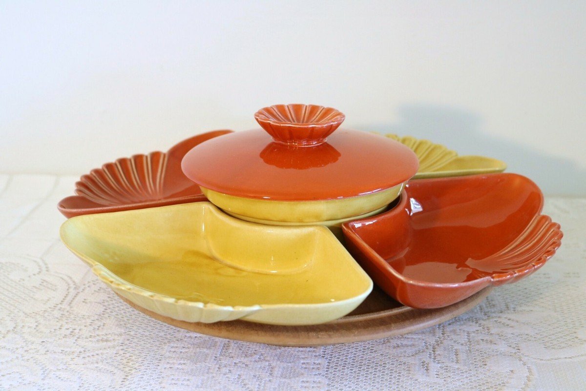 CALIFORNIA L71 Orange Yellow Lazy Susan Turntable Relish Bowls Dip