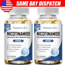 2 PACK Nicotinamide 500MG Resveratrol, Anti-aging Supplement 240 Capsules Pills