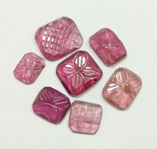 12.91 Ct Natural Carved Tourmaline Beautiful Pink Color Lot 7 Pcs Loose Gemstone - Picture 8 of 9