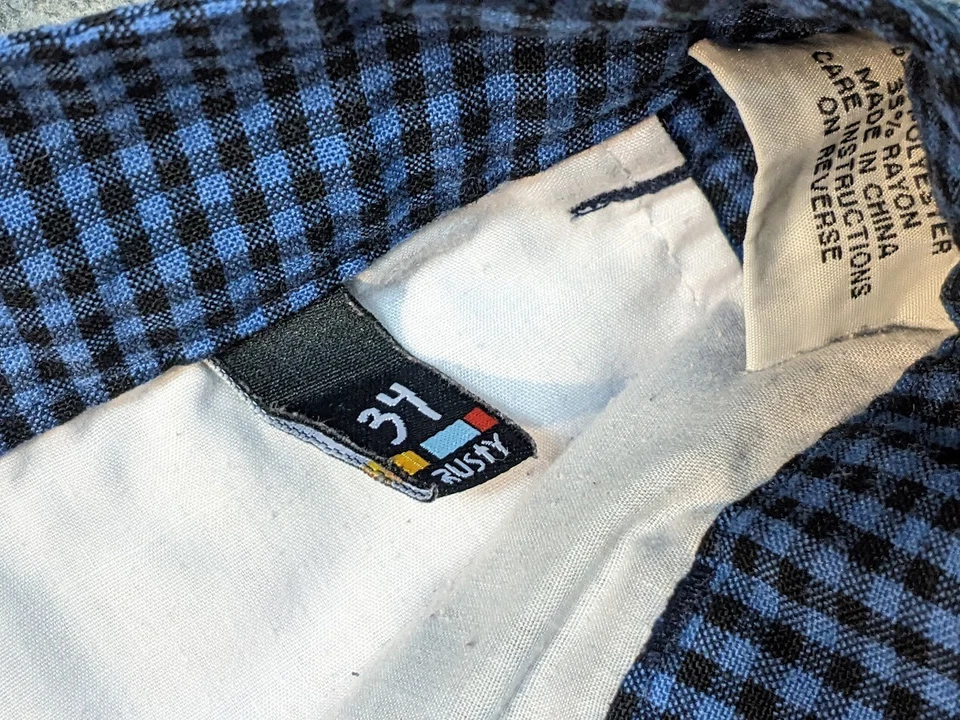 RUSTY Shorts Mens 34 Black Blue Chino Check Casual Surf Zip Fly - Image 4 of 4