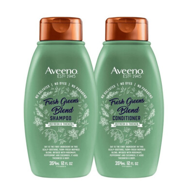 Aveeno Fresh Greens Blend Shampoo & Conditioner Refresh & Thicken 12 oz. Each