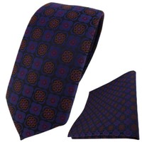 Schmale Tigertie Krawatte + Einstecktuch Marine Kupfer Rot Schwarz Gemustert