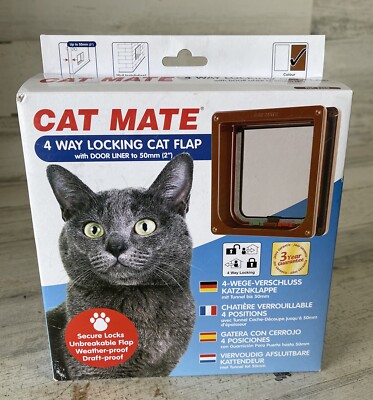 Cat Mate 4 Way Locking Cat Flap With Door Liner, Brown