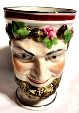 Staffordshire Antique English Bacchus Toby Porcelain Face Mug Jug 1860s - 1880s