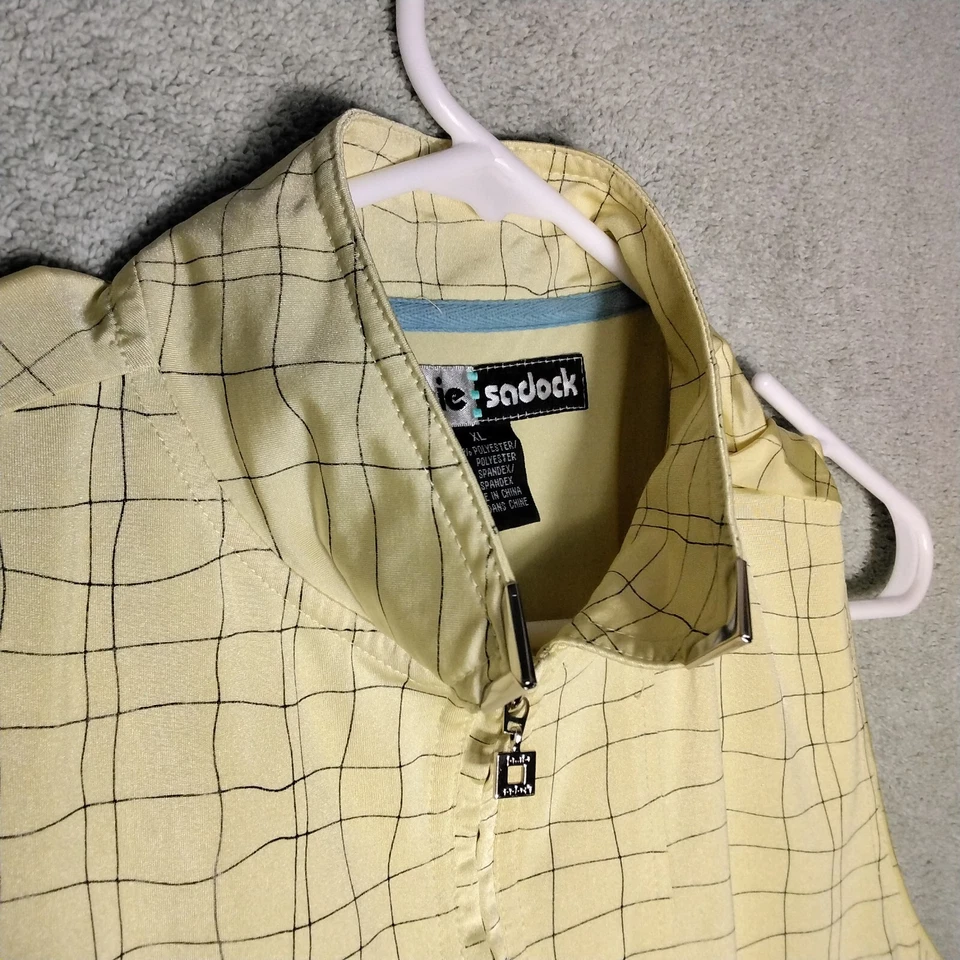 Camisa polo Jamie Sadock para mujer talla XL amarilla azul geométrica cremallera sin mangas Foto 4 de 4