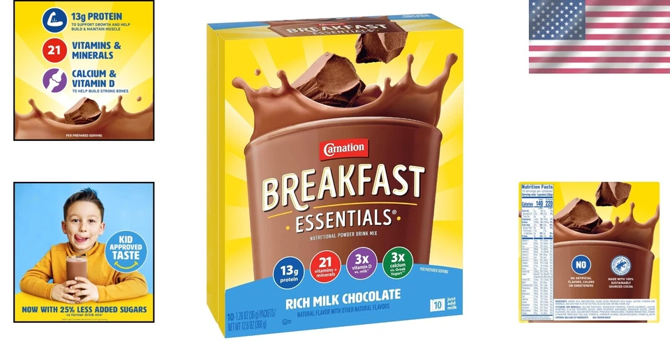 Mezcla de bebidas nutricionales de chocolate con leche rica en movimiento - 10 paquetes convenientes Foto 2 de 4