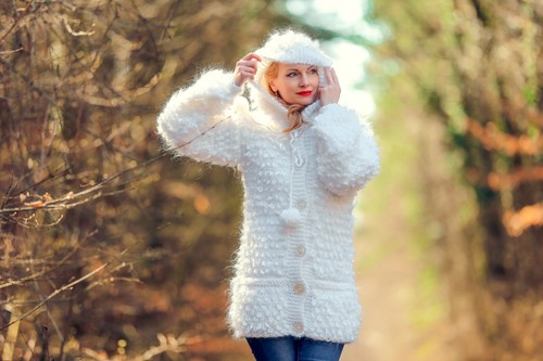 SuperTanya white mohair cardigan sheep coat with hood - Ready to Ship size XS-S - Picture 8 of 10