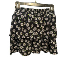 Old Navy Girls Tiered Ruffle Skirt Black Floral Daisy Print MEDIUM 8