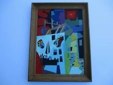 GERALD PAYNE ROWLES PAINTING VINTAGE ABSTRACT CUBIST CUBISM MODERNISM URBAN RARE