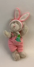 Hugfun Int’l Plush Bear 10” In Pink Knit Bunny Hat And Overalls 2001
