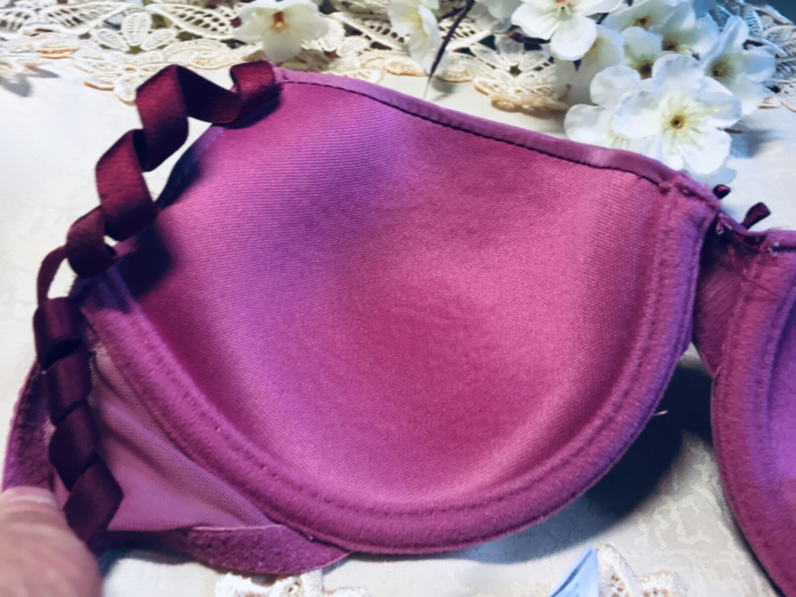 Bra  SECRET POSSESSIONS Size us 32b it2b eu70b fuschia padedd underwired image 4