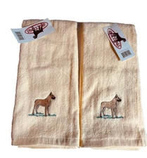 Great Dane Dog Kitchen Hand Towel Set of 2 Embroidered Cream 100% Cotton New NWT
