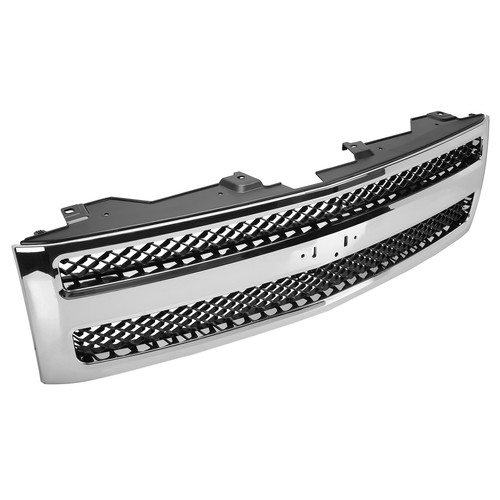 For Silverado 1500 2007-2013 Chrome Shell Front Grille w/Black Insert Trim Grill - Picture 8 of 12