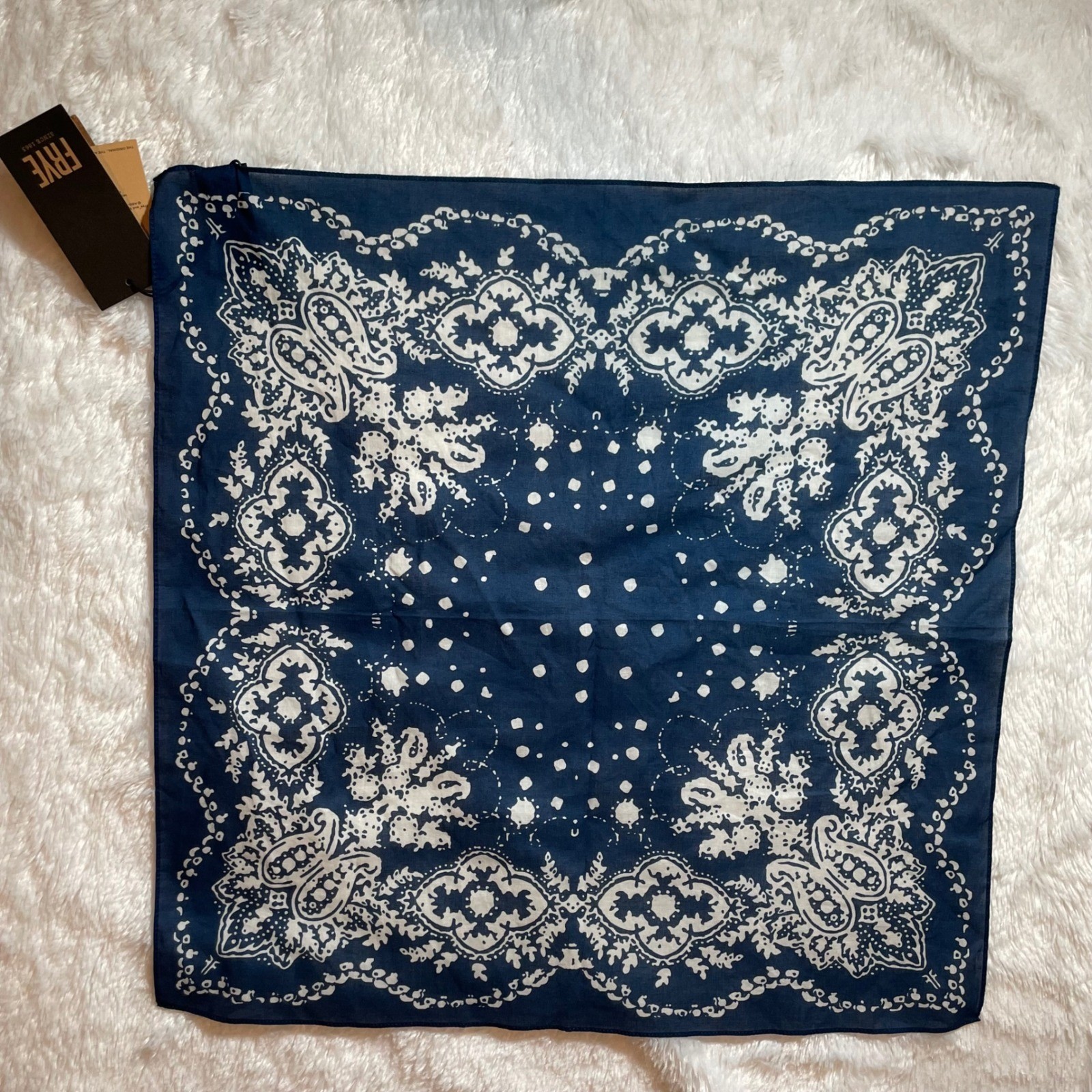 Frye Navy Blue Paisley Cotton Bandana Scarf Square Medallion NWT Americana