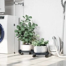 Plant Trolley Round Grey PE 34cm Dia 9cm H 35kg Load 2pcs Wheels Casters Heavyx2