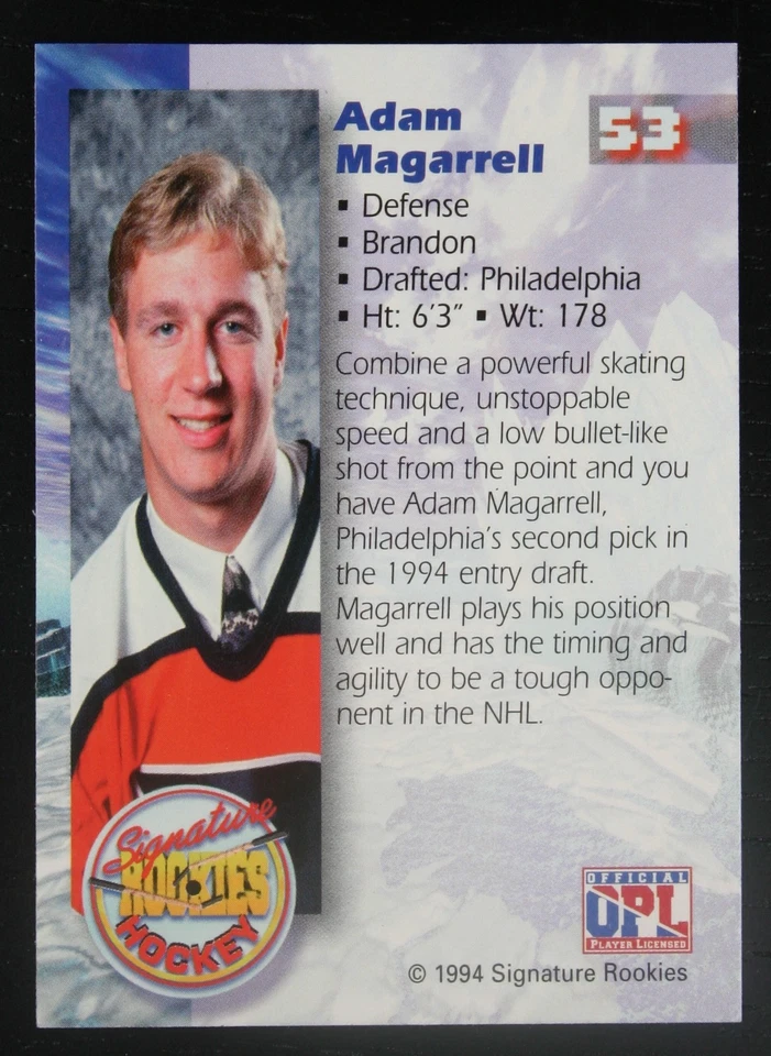 AUTOGRAPHED - Adam Magarrell Signature Rookies #53 Philadelphia Flyers 1994 NHL - Image 2 of 2