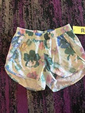 Girls' Size XL 14 All In Motion Green Floral Run Shorts Lining NWT