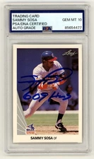 Sammy Sosa 1990 Leaf #220 Signed Rookie RC w/ 609 HRS Inscription PSA 10 Auto
