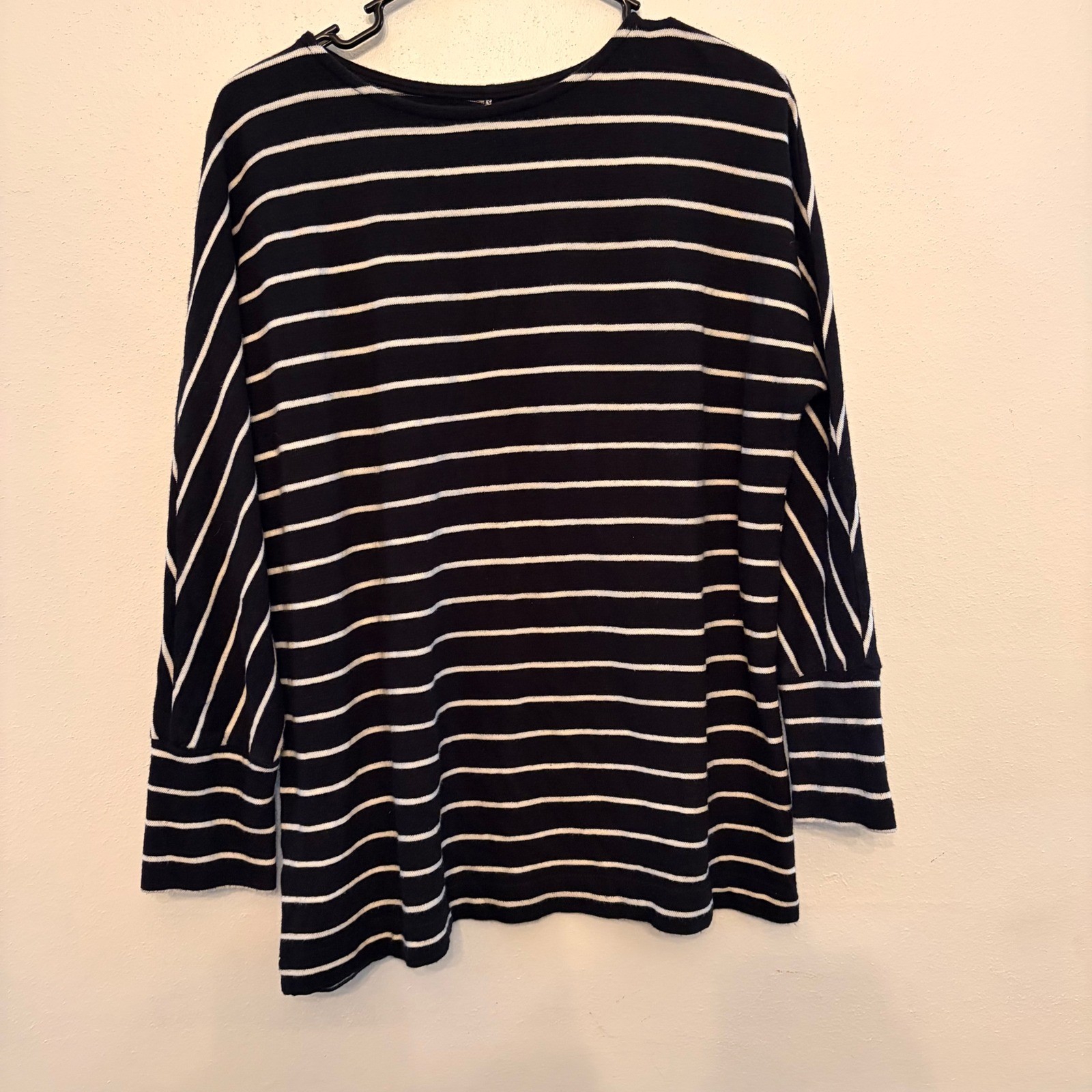 LOFT Women's Navy Blue White Striped Cotton Tunic Sweater Sz S Dolman