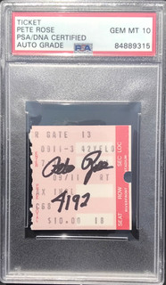 1985 PSA 10 Auto Pete Rose Record Hit #4192 Cincinnati Reds Baseball Ticket Stub