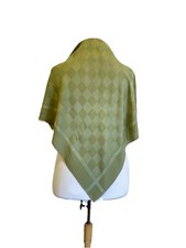 Y6 Balenciaga Silk Scarf Green Checkered Logo Square Vintage Designer Shawl