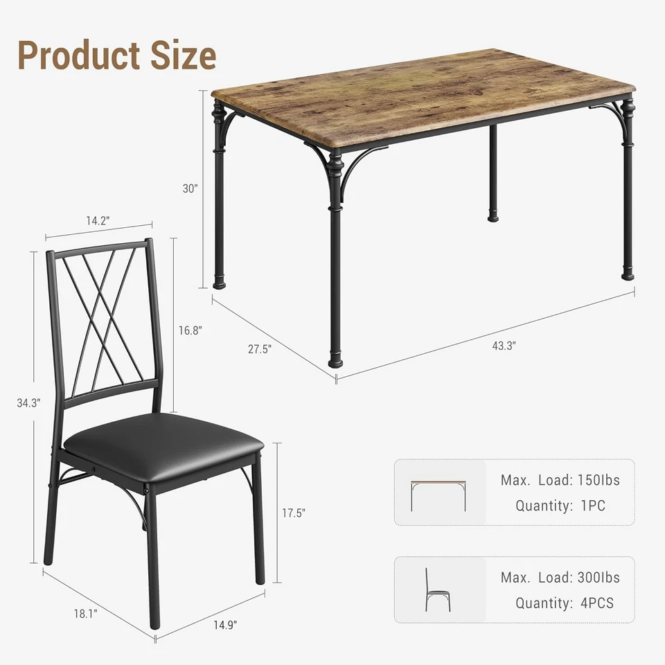 Juego de comedor columna romana de hierro (1+4) en acabado antiguo, estilo clásico retro Foto 4 de 4