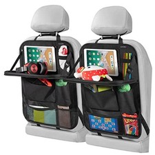 Car Backseat Organizer with Touch Screen Tablet 2 Pack with Food Tray Black