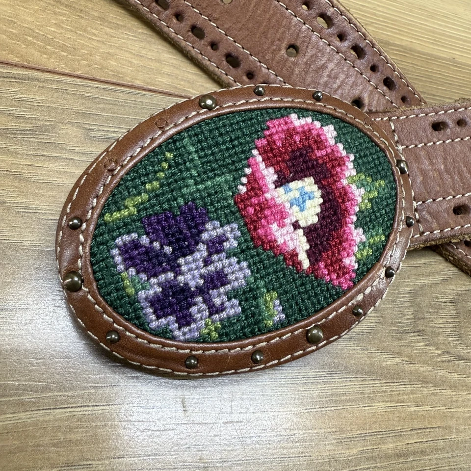 Lucky Brand Vintage Womens Belt XS Floral Needlepoint Buckle - Image 2 of 4