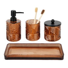 Bathroom Accessories Set,4 Pcs Amber Glass Bathroom Accessories Sets Complete...