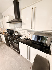 Kitchen for Sale — White Gloss Units, Black GRANITE Worktop Dishwasher Extractor