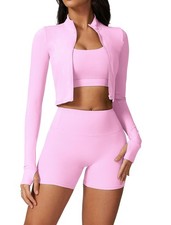 Workout Sets for Women 3 Piece Long Sleeve Zip Up Jacket, Sports Bra, High Wa...