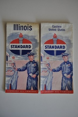 Vintage Illinois Map & Eastern United States Standard Oil Maps 1950 s Prop