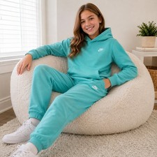 Nike Kids Large Aqua Fleece Hoodie Jogger Set Youth Sweatpants Outfit L
