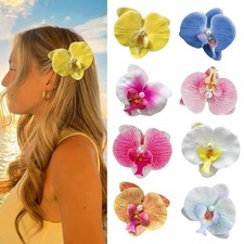 8Pcs Hawaiian Flower Hair Clips for Women, Boho Butterfly Hair Clips Orchid