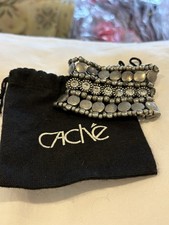 Silver Toned Multi Strand Cuff Bracelet Metallic Beads And Sparkling Accents.