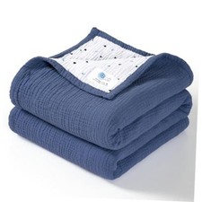 Muslin Baby Blanket for Boys: Cotton Toddler Blanket for Daycare M-blue