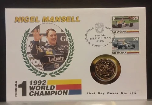 1992 Isle of Man IoM First Day Cover & 1993 Coin - Virenium Nigel Mansell F1 £2